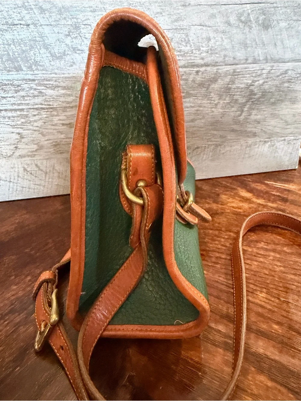 Vintage Dooney & Bourke Green All Weather Leather Essex Crossbody Purse